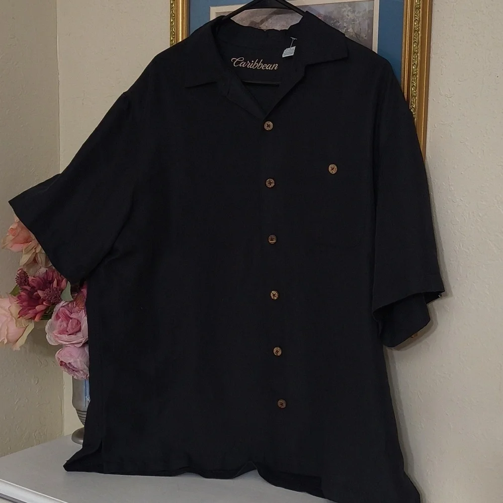 Caribbean Black Shirt Embroidered Mountains Beer Design Coastal Men's Large - Picture 3 of 9
